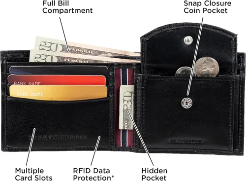 Vista 5 de Tommy Hilfiger Billetera plegable clásica para hombre con ventana de identificación y múltiples ranuras para tarjetas