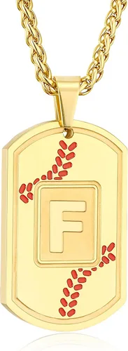 Vista 38 de Fervia Graduation Gifts - Baseball Initial Necklace for Men Dog Tag Stainless Steel Letter Pendant Sport Baseball Athletes Jewelry Christmas