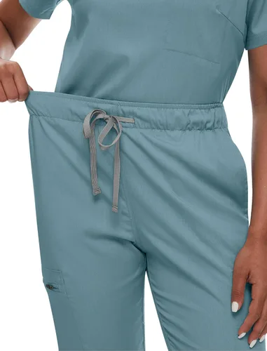 Vista 4 de niaahinn Conjunto de uniforme médico para mujer con cuello en V clásico y pantalones deportivos de yoga, uniforme médico de enfermería