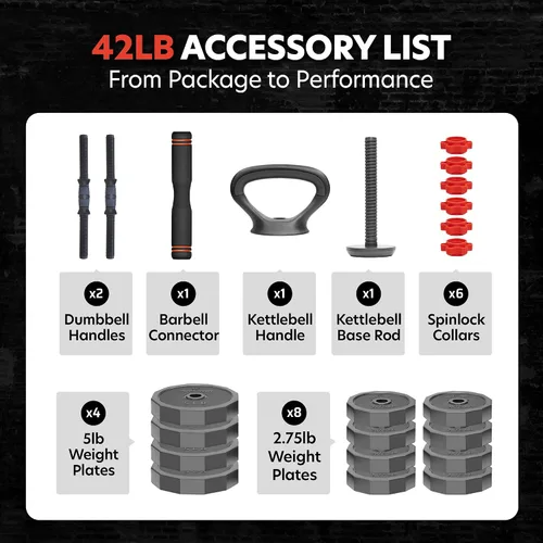 Vista 8 de AmStaff 3-in-1 Adjustable Dumbbell, Kettlebell, Barbell Set, 2-43lbs, 12 Weight Levels, Compact Multifunctional Home Gym, Enhanced Transition