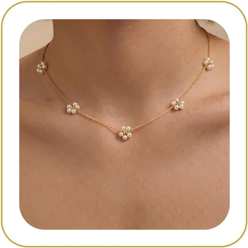 Vista 18 de Tewiky Layered Necklaces for Women Non Tarnish- Chunky 14k Gold Plated Herringbone/Snake/Rope/Box/Cuban Link Chain for Women Waterproof Layering