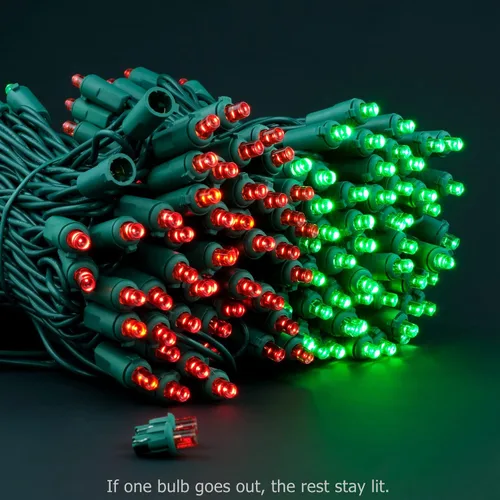 Vista 4 de YULETIME 200 luces LED de Navidad de gran angular rojo y verde, cable verde de 66 pies, certificado UL, juego de luces navideñas de 0.197 in