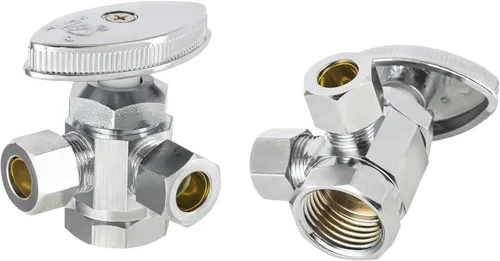 Vista 8 de EFIELD Válvula de parada de ángulo de giro múltiple con salida de compresión doble, 1/2 "NOM (5/8" OD) x (3/8 pulgadas x 3/8 pulgadas) cromo