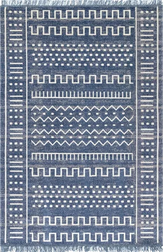 Vista 3 de nuLOOM Alfombra tribal Cora para exteriores, 4x6, azul