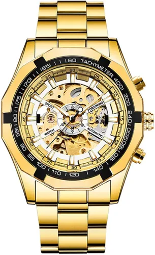 Vista 5 de FANMIS Relojes de esqueleto para hombre, reloj automático de lujo con pulsera de acero inoxidable