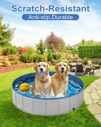 Vista 6 de Piscina para perros grandes, piscina plegable de plástico para perros antideslizantes (XL - 63 x 12 pulgadas)