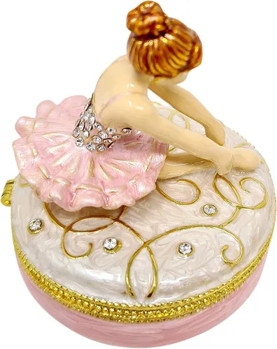 Vista 4 de Caja de joyería de bailarina rosa con texto en inglés "Bejeweled