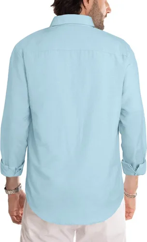Vista 3 de JMIERR Camisas de algodón para hombre, camisa de vestir a rayas con botones y manga larga