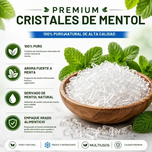 Vista 2 de GreenHealth Cristales de mentol de alta calidad, 1 libra (16 onzas), cristales de mentol naturales 100% puros, aroma fuerte a menta, bolsa