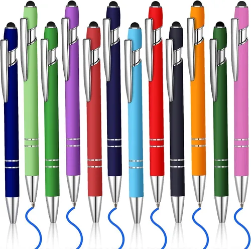 Vista 8 de 12 bolígrafos de tinta azul con punta de lápiz capacitivo, bolígrafo de metal de 0.039 pulgadas para pantallas táctiles, 2 en 1, regalo para amigos