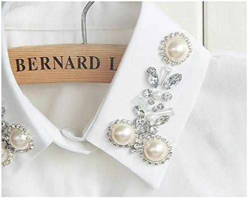 Vista 2 de Cuello falso con pechera, media camisa Joyci con diamantes y perlas falsos