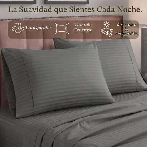 Vista 3 de Threadmill Home Linen Fundas de Almohada Estándar - 100% Algodón Natural 600 Número de Hilos, Juego de 2 Fundas de Almohada Damasco Gris Oscuro