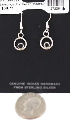 Vista 3 de $90Tag Pendientes de plata certificada Navajo Natural Onyx cuelgan nativos americanos 27226-6 Hecho por Loma Siiva, Metal Piedra, Ónix
