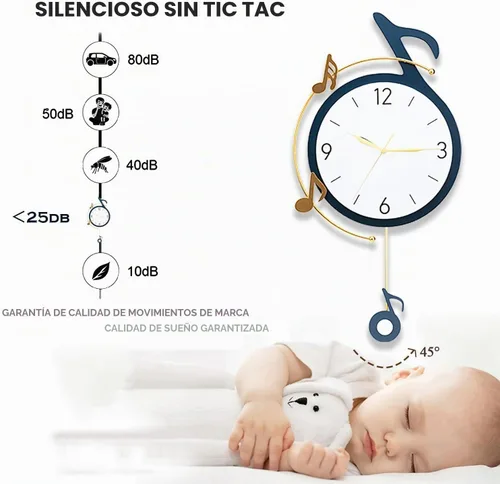 Vista 4 de Dankeit Reloj de pared decorativo de cuarzo con péndulo, funciona con pilas, arte de notas musicales para sala de estar, cocina, hogar, baño