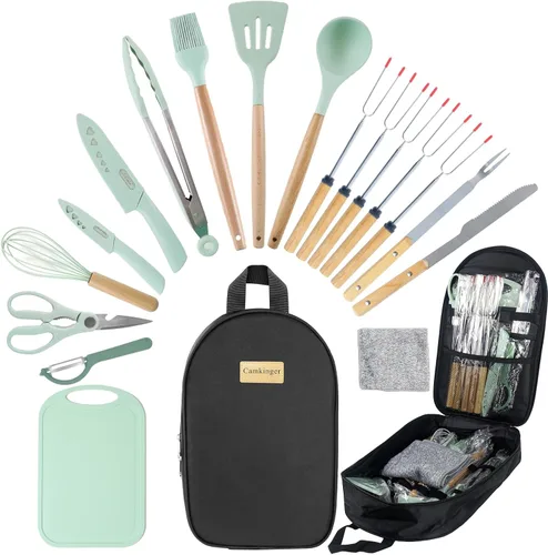 Vista 9 de Accesorios de camping, juego de utensilios de cocina, juego de utensilios de cocina portátiles para campamento al aire libre, equipo esencial