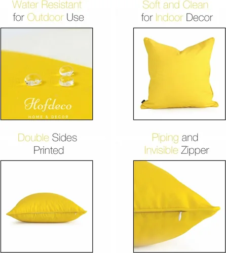 Vista 4 de Hofdeco Solo funda de almohada para interiores y exteriores, resistente al agua para sofá de patio, amarillo blanco sólido, 18 x 18 pulgadas