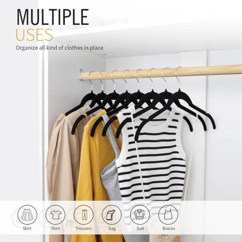 Vista 2 de ManGotree Perchas de terciopelo para mujer, perchas de 16.5 pulgadas con ranura para el hombro, perchas antideslizantes para ropa de vestir