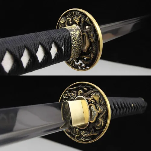 Vista 2 de Espada Katana hecha a mano, arcilla de acero 1095, templada, espada samurái japonesa de espiga completa, Katanas reales