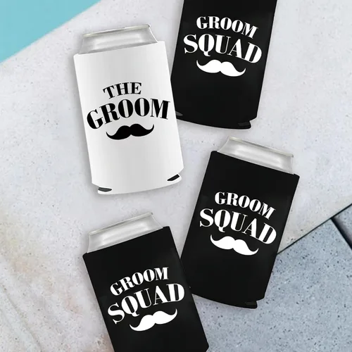 Vista 4 de PartyGifts&Beyond Paquete de 7 fundas enfriadoras para novios y padrinos de boda para despedida de soltero o regalo de boda (barba)