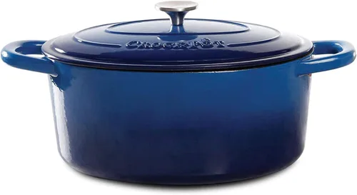 Vista 10 de Crock Pot Artisan - Cacerola redonda de hierro fundido esmaltado estilo horno holandés de 6 cuartos de galón, con tapa - Rojo degradado Rojo