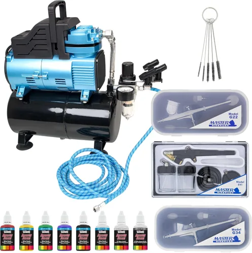 Vista 9 de Master Airbrush Cool Runner - Kit de sistema profesional de aerografía con compresor de aire de doble ventilador con 3 aerógrafos, alimentación por