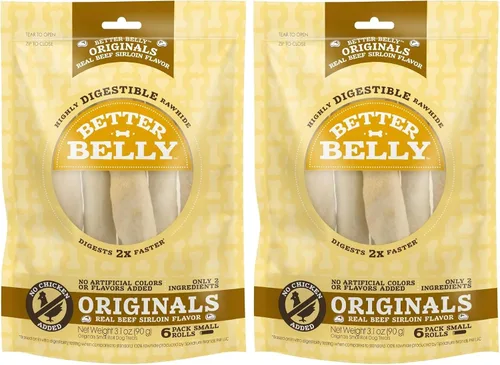 Vista 10 de Better Belly Originals, Sabor a Solomillo de Ternera Real, Rollos Pequeños, Masticables para Perros, 20 Unidades (P-50050NC)