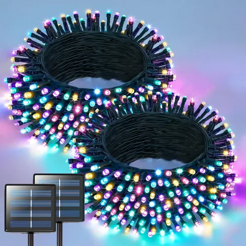 Vista 41 de JMEXSUSS - Paquete de 2, luces solares de Navidad cálidas y multicolor para exteriores, cada una con 100 LED, 10 metros, luces solares impermeables