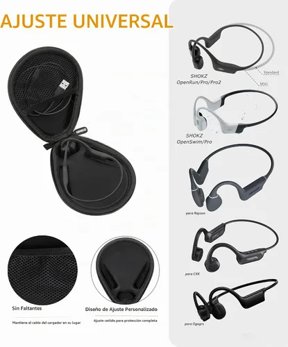 Vista 2 de Ginsco Estuche Universal de Conducción Ósea Compatible con Auriculares Deportivos de Oreja Abierta SHOKZ New OpenRun Pro 2/Pro 2 Negro
