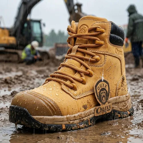 Vista 3 de Botas de trabajo para hombre, zapatos con punta de acero y cremallera lateral, resistentes al agua, antideslizantes, a prueba de pinchazos (OX2720)
