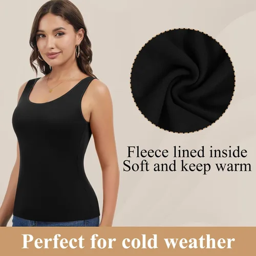 Vista 3 de JOYSHAPER Camiseta térmica sin mangas para mujer, ropa interior de forro polar, camiseta sin mangas, chaleco de capa base cálida