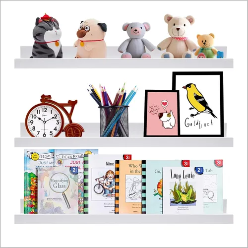 Vista 21 de AZSKY Juego de 3 estantes flotantes para pared, estantes de 24 pulgadas con labio, estante grande para libros de guardería, estantería