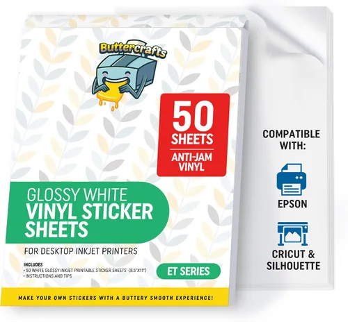 Vista 2 de Glossy Printable Vinyl Sticker Paper 25s Non-Epson Compatible 8.5"x11" Blanco