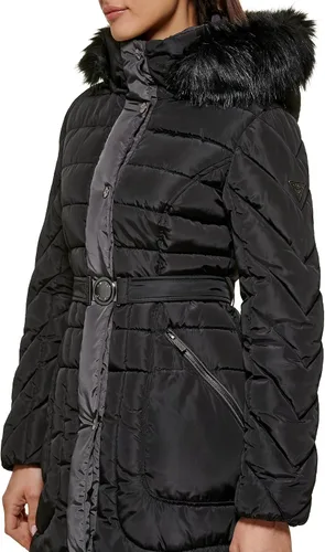 Vista 5 de GUESS Chaqueta acolchada de peso medio para mujer Cinturón negro.