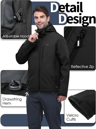 Vista 5 de 33,000ft Chaqueta Softshell para hombre con capucha, forro polar, ligera, impermeable, para senderismo