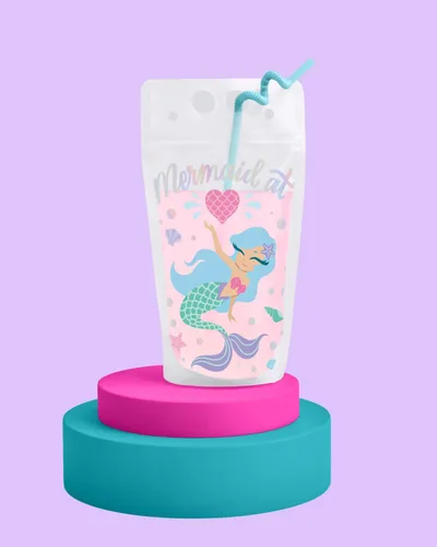 Vista 4 de xo, Fetti Bolsas de bebidas de sirena – 16 unidades Suministros de fiesta de cumpleaños de sirena, baby shower Mermazing, recuerdos de fiesta