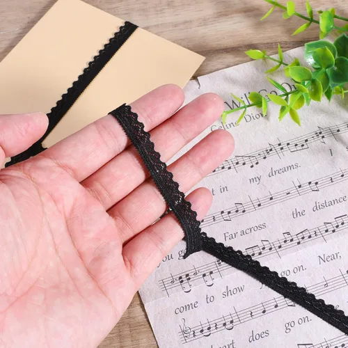 Vista 8 de Ribete de encaje negro de 10 yardas, cinta de encaje de ganchillo de 0.39 pulgadas para manualidades, cordones elásticos anchos para decoración