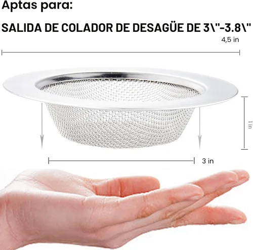 Vista 3 de LASSHSWA Colador para fregadero de cocina, 2 unidades, acero inoxidable, malla y perforación, colador de drenaje para fregadero de cocina, coladores