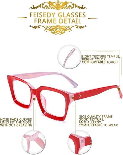 Vista 5 de FEISEDY B2461 - Gafas cuadradas clásicas sin receta para mujer