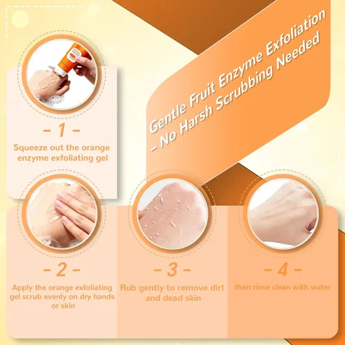 Vista 2 de Gel exfoliante de enzima naranja de 3 x 3.4 fl oz, limpiador profundo de poros y apriete facial, exfoliante suave de naranja para todo