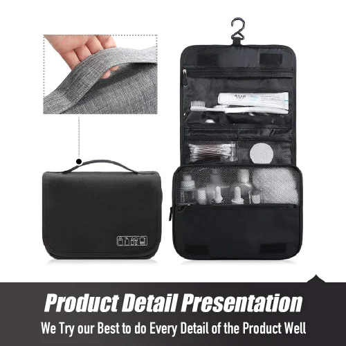 Vista 9 de Neceser de viaje colgante, organizador de cosméticos, bolsa de maquillaje portátil para mujeres y hombres con gancho fuerte y bolsillos, bolsa