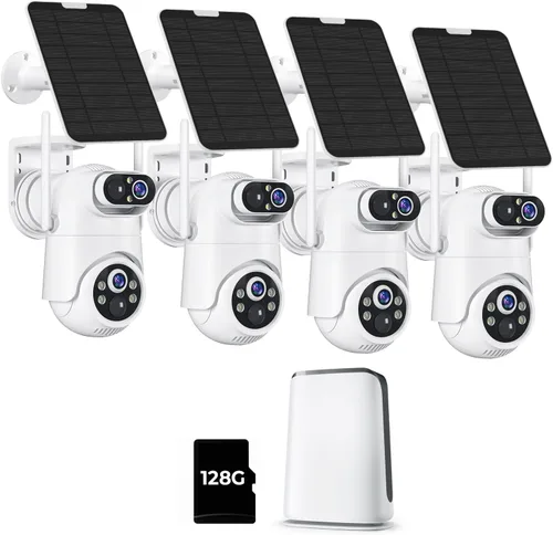 Vista 9 de Cámaras de seguridad inalámbricas para exteriores sin tarifa mensual, kit de 2 cámaras de doble lente sistema de cámara de seguridad solar