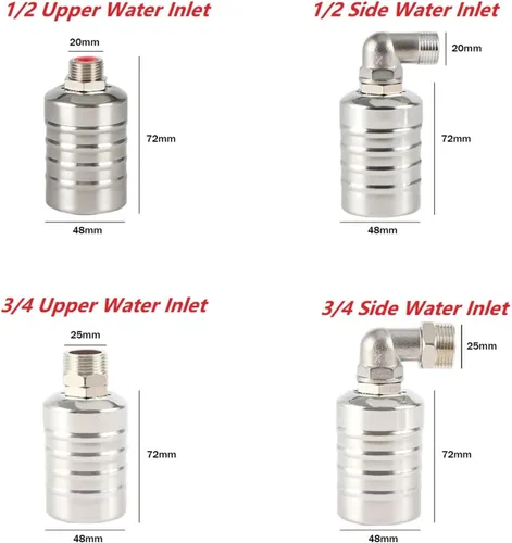 Vista 6 de Stainless Steel Floating Ball Valve Automatic Water Level Control 1/2 3/4 Float Tank Tower Shutoff(1/2",Side Water Inlet)