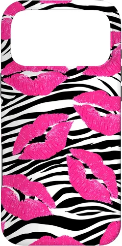 Vista 22 de Funda con estampado de labios de cebra rosa intenso y negro para iPhone 16 McBling