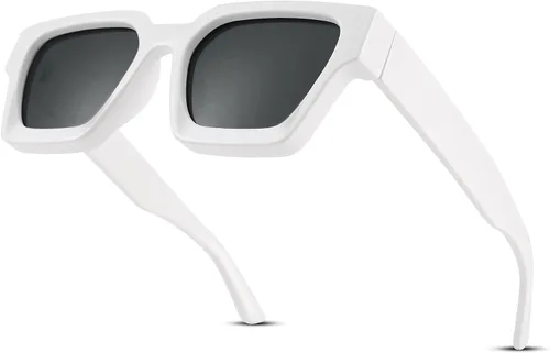 Vista 4 de Hycredi Gafas de sol rectangulares gruesas para mujeres y hombres, estilo retro, cuadrados, gruesos, de los años 90, protección UV400