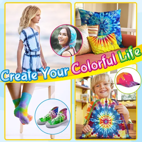 Vista 5 de Kit de teñido anudado para niños y adultos, juguete de artes y manualidades para niñas y niños de 6 a 12 años, kits de manualidades de teñido