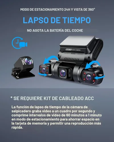 Vista 5 de PRUVEEO Cámara de tablero de 360° de 4 canales delantera y trasera interior izquierda derecha, cámara de tablero para automóviles