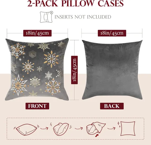 Vista 11 de Fundas de cojín decorativas de Lewondr para Navidad, con bordado de copo de nieve y patrón de estampado en caliente, para sofá, cama, silla Gris