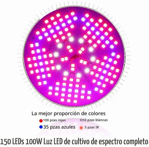 Vista 2 de highydroLED Bombilla LED de crecimiento de 100 W de espectro completo, bombilla para plantas con 150 LED para plantas de interior, enchufe E26/E27