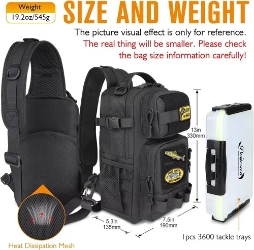 Vista 2 de Dovesun Mochila de pesca pequeña con cajas de aparejos, bolsa de pesca con parches bordados de bricolaje, bolsa de aparejos de regalo para hombres