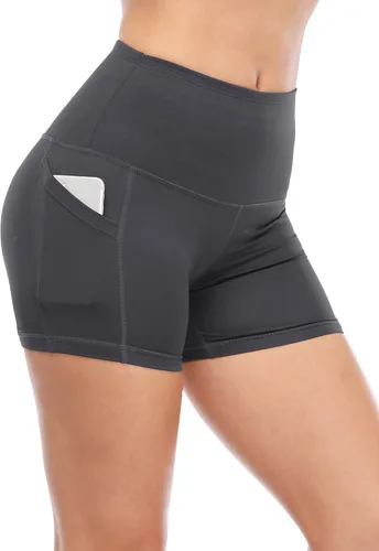 Vista 5 de CADMUS - Pantalones cortos deportivos de tiro alto para mujer, para yoga, acondicionamiento físico y correr, con bolsillos profundos